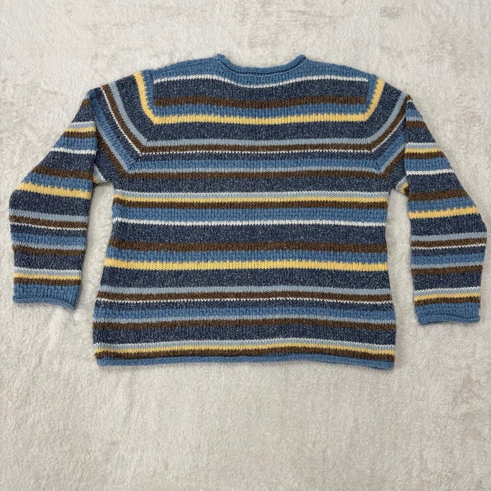 Vintage Christopher & Banks Womens XL Blue Striped Knit Sweater Hong Kong Wool
